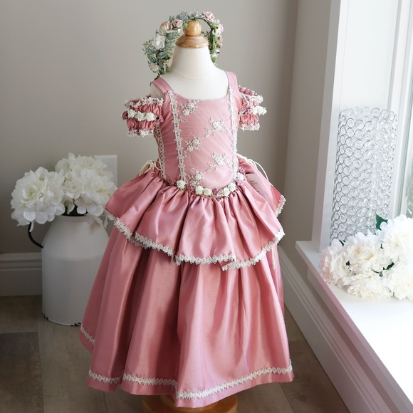 Flower Girl Dress Party Royal Princess Dusty Rose Toddler Girls Size 2 - Picture 1 of 9